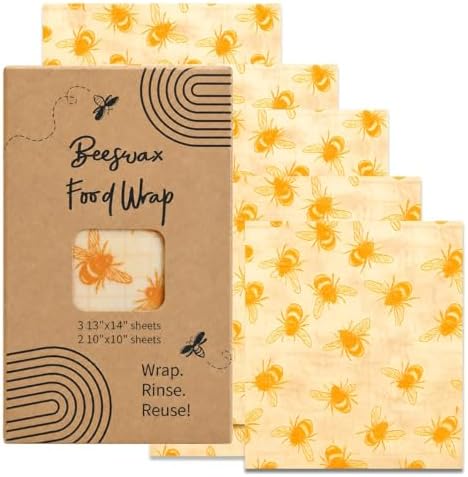 Reusable Beeswax Wraps for Food - 5 Sheets, 3 Large 2 Medium by Kalolo+Malosi
