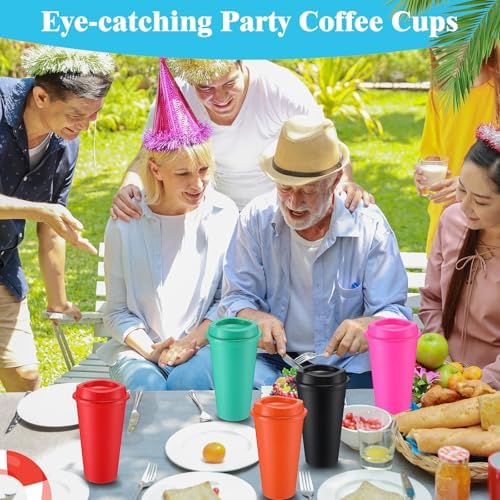 Honeydak 45 Pack 16 oz Reusable Coffee Cups with Lids Water Bottle Iced Coffee Travel Mug Portable Plastic Tea Tumblers Bulk for Hot and Cold Drinks Birthdays Party (Dark Color,Classic) - Image 4