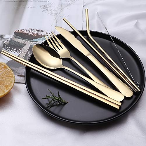 Portable Stainless Steel Flatware Set, Travel Camping Cutlery Set, Portable Utensil Travel Silverware Dinnerware Set with a Waterproof Case (Gold) - Image 3