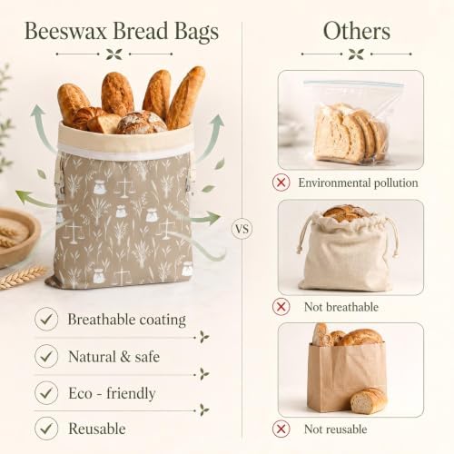 Britimes Reusable Bread Bags Set, Beeswax, XL, Zero Waste, Wheat Scales - Image 5