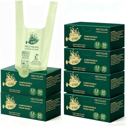HECTOLIFE 2.6 Gallon 300 Count Compostable Bags Handle Tie by HECTOLIFE