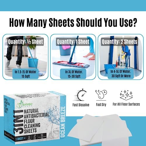 90 Pcs All Natural Floor Cleaner Sheets - Biodegradable And Dissolvable Multipurpose Mopping Concentrated Floor Cleaning Soap Detergent Strips, Mess Free Water Soluble Fast Dry Eco Friendly (Ocean) - Image 7