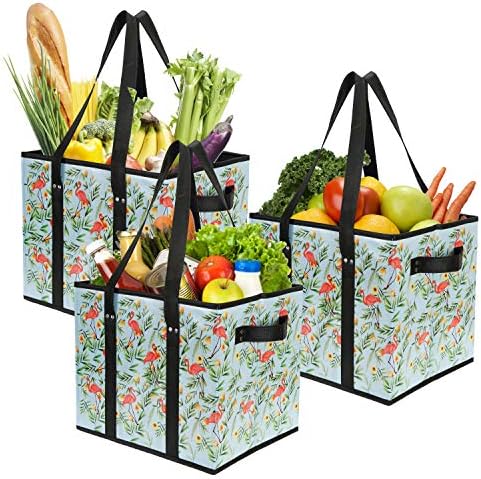 Foraineam Reusable Grocery Bags Set Durable Heavy Duty Tote Bag Collapsible Grocery Shopping Box Bag with Reinforced Bottom by Foraineam