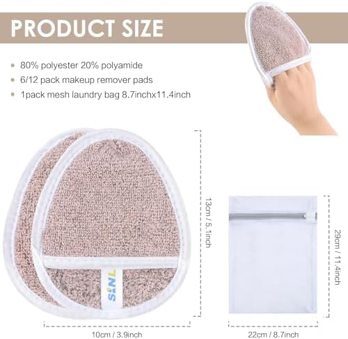 SINLAND Reusable Makeup Remover Pads Brown 6 Pack - Image 2