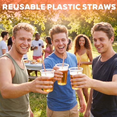 Honeydak 25 Pcs Reusable Plastic Straws Bulk,Orange and White Stripe - Image 4