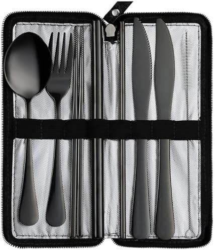 DEVICO Camping Utensils, Stainless Steel Travel Silverware Set with Case by DEVICO