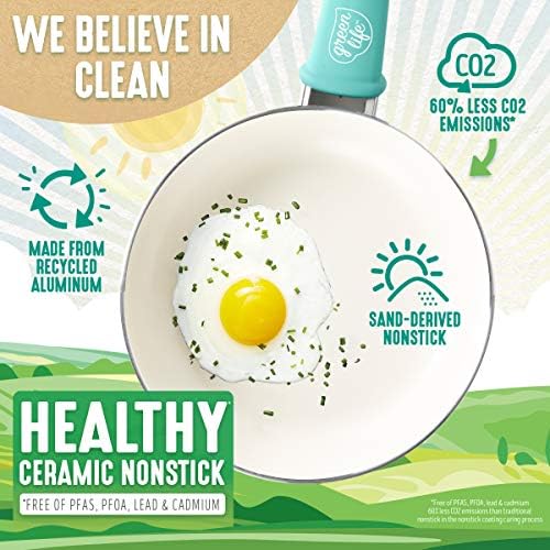 GreenLife Soft Grip Healthy Ceramic Nonstick 12 Piece Cookware Pots and Pans Set, PFAS-Free, Dishwasher Safe, Turquoise - Image 2