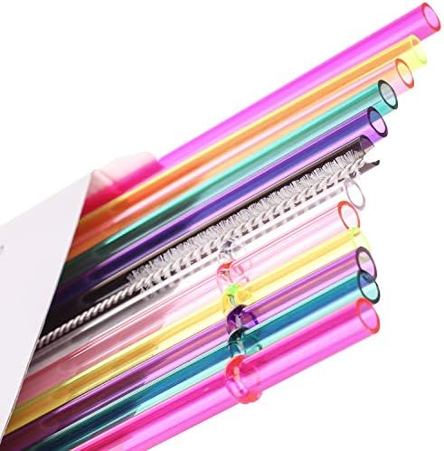 Dakoufish 9 inch Long Reusable Tritan Replacement Drinking Straws for 12 oz 16 oz Mason Jar,Tumblers, Set of 12 with Cleaning Brush (9 inch,7color) - Image 7