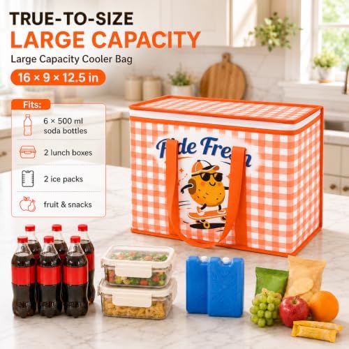2Pk Insulated Reusable Grocery Bags, Collapsible Cooler Bag for Groceries, Heavy Duty Large Insulated Bag 16''x9''x13'', - Image 7