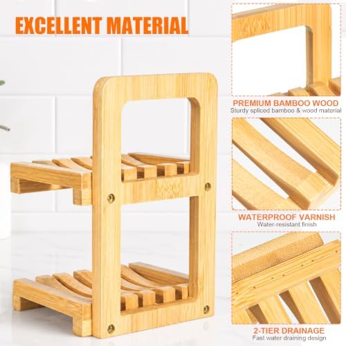 Bamboo Soap Dish for Shower, 2 Tier Shampoo Bar Soap Holder - Image 3