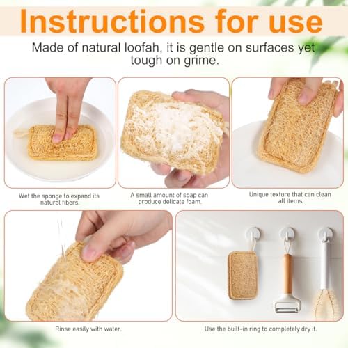 Amosfun Natural Loofah Dish Brush for Washing Dishes Pot Scrubber Brush for Pots and Cups Reusable Kitchen Dish Washing Sponge 4.33 X 2.75 X 0.19 in 1 Pack - Image 5
