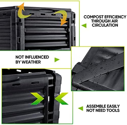 SUPER DEAL 80 Gallon Compost Bin, Outdoor 300 L Garden Composter, Large Capacity BPA Free Material for Fast Creation of Fertile Soil, Easy to Assemble, Black (Black, 80 Gallon) - Image 3