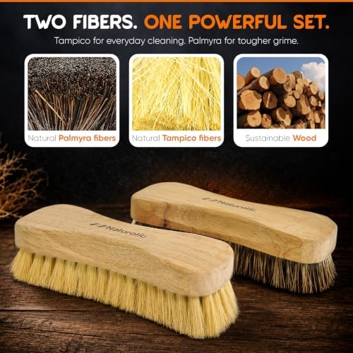All-Natural Wooden Scrub Brush Set | Wooden Handle | Tampico and Palmyra bristles | Eco Friendly Cleaning Products | Pack of 2 - Image 2