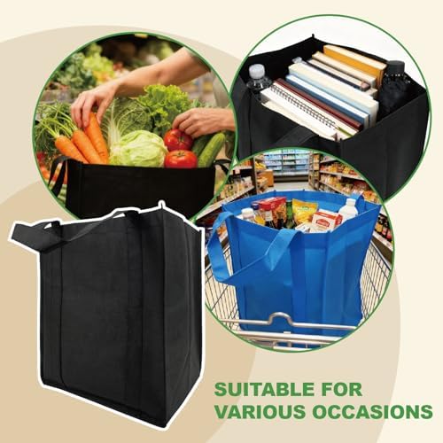 10 Pack Reusable Shopping Bags - 14.9x12.6x9.4 Inth Bulk Tote Bag for Grocery with 5 Pack Thick Plastic Bottom can Hold 50 Lbs, Foldable & Durable with Reinforced Handles - Image 5