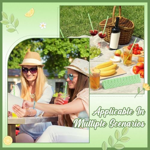 Honeydak 50 Pcs Reusable Plastic Straws Bulk,Green and Whote Stripe - Image 5