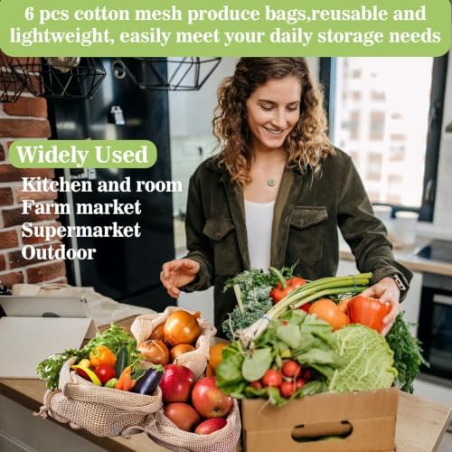 MAQIHAN Reusable Cotton Mesh Produce Bags - 6 Pack Mesh Storage Produce Bag - Image 4