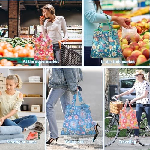6 Pcs Reusable Shopping Bags Foldable, Machine Washable Shopping Grocery Bags in Pocket , Eco-Friendly Travel Recycle Shopping Bags, Waterproof Pouch Tote Bags for Daily Shopping Supplies load - Image 2
