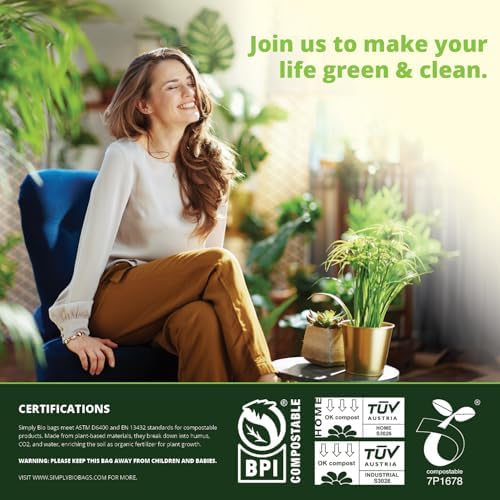 Simply Bio 13 Gallon Compostable Trash Bags Liners with Handle-Tie, Thick 0.87 Mil, 49.21 Liter, 30 Bags, Tall Kitchen Food Scrap Waste Bag, ASTM D6400, US BPI and OK Compost Home Certified - Image 5