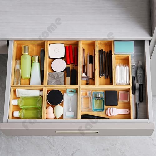Fabsome Drawer Organizer, Set of 9 Bamboo Wood Kitchen Makeup Desk Junk Tea Drawer Storage Boxes Bins for Cutlery Silverware Utensils Flatware, Small Wooden Container Tray for Bathroom, Office - Image 2