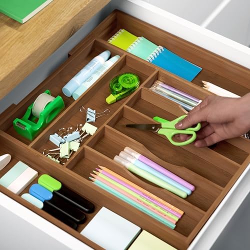ROYAL CRAFT WOOD Luxury Bamboo Kitchen Drawer Organizer - Silverware Organizer - Utensil Holder and Cutlery Tray with Grooved Drawer Dividers for Flatware and Kitchen Utensils (9 Slot, Brown Bamboo) - Image 5