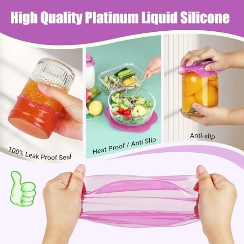 Silicone Stretch Lids for Food Storage in Fridge, Reusable Elastic Bowl Covers for Cup, Cans, Jars, Round & Rectangle Container, Food Grade Silicone Microwave Food Cover, Purple, 6PCS - Image 5