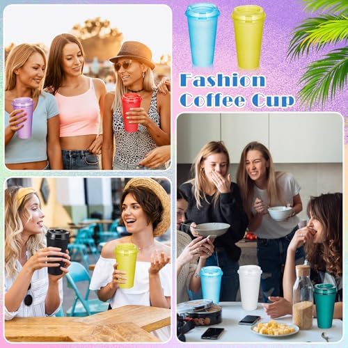 FillTouch 12 Pcs 16 oz Reusable Coffee Cups with Lids, Glitter Rainbow - Image 6