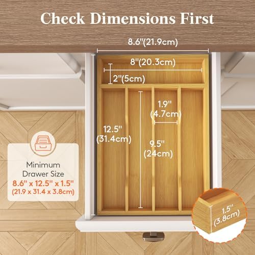 Lifewit Bamboo Silverware Tray for Drawer, 6.7 x 12 - Image 3