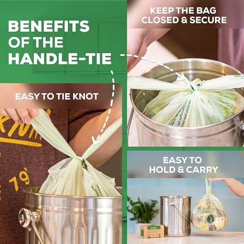 ANECO 100% Compostable Food Waste Bags 1.6 Gallon With Handles (30 Count) - Image 3