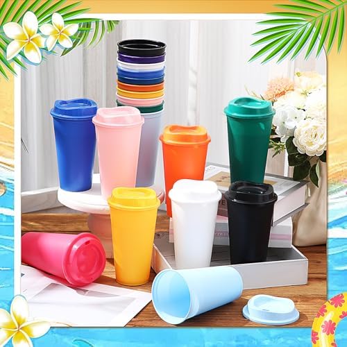 Honeydak 45 Pack 16 oz Reusable Coffee Cups with Lids Water Bottle Iced Coffee Travel Mug Reusable Portable Plastic Tea Tumblers Bulk for Hot and Cold Drinks Birthdays Party(Classic,Multicolor) - Image 3