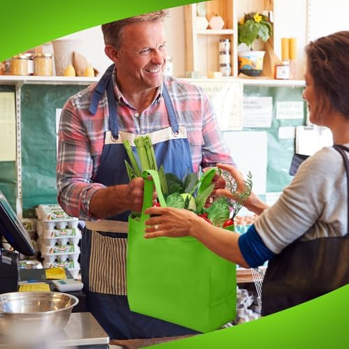 Reginary 50 Pcs Reusable Tote Bags Shopping Bags Non Woven, Green Fruit - Image 2