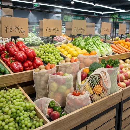 22 Pack Reusable Produce Bags Washable - Cotton Mesh Grocery Bags Lightweight Hanging Storage Bag Breathable Durable Net Shopping Sack for Vegetables Fruits - Image 6