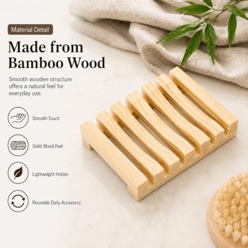 Bamboo Soap Dish for Bar Soap, Raised Wooden Holder with Drain Slots，Natural Pine Wood Soap Box - Image 7