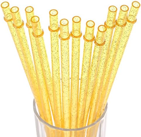 Dakoufish BPA-Free 12 Piece 11 Inch Reusable Clear Plastic Glitter Sparkle Drinking Straw Plus one Cleaning Brush (Yellow,11inch) by Dakoufish