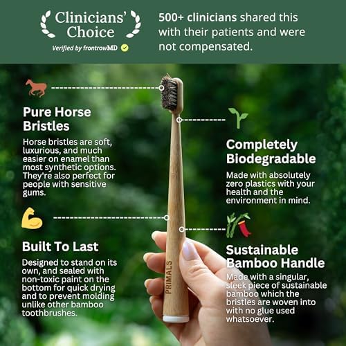 PRIMALS Horse Bristle & Bamboo Toothbrush (4-Pack) - Luxurious & Soft Horse Bristles - Fully Biodegradable - Plastic & Nylon Free - Quick Dry Design - Image 2