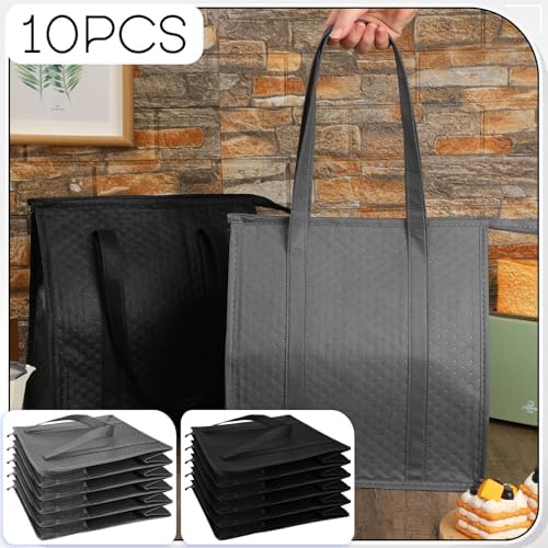 10 Pack 10 Pack Large Insulated Grocery Bag Zippered, Grey,Black - Image 4