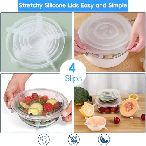 12PCS Silicone Stretch Lids for Food Storage, 6 Specifications of Reusable Silicone Bowl Cover, Suitable for Various Food Containers, High and Low Temperature Scenarios (Microwave Ovens, Freezers) - Image 4