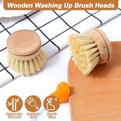 12 Pcs Bamboo Dish Brush Replacement Heads, Natural Sisal Bristle Refills, Eco Friendly Compostable Scrubber Heads for Cleaning Kitchen Utensils - Image 3