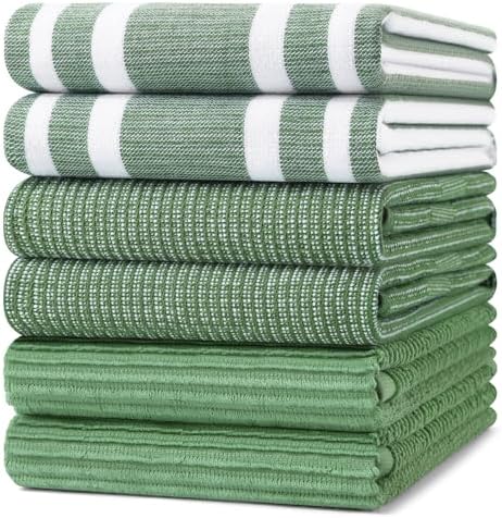 Homaxy Cotton 380 GSM Premium Kitchen Towels, 18"x28", 6 Pack, Grass Green by Homaxy