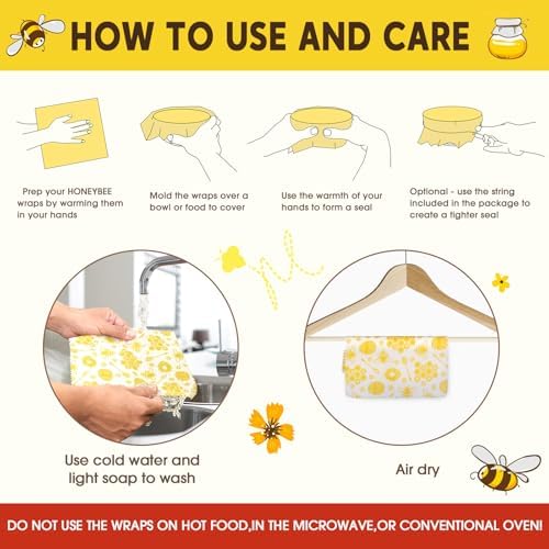 Reusable Beeswax Food Wraps, 9 Pack - Assorted Sizes (XS,S, M, L) | Organic Cotton, Eco Friendly, Plastic Free | Honeycomb Design (Orange) - Image 3