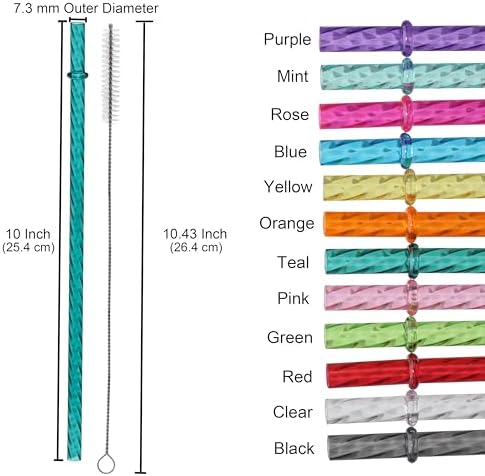 Dakoufish 10 Inch Reusable Clear Plastic Swirl Drinking Straws for 16 oz & 24 oz Jars/Tumblers,Set of 12 Pcs Replacement Straws with Cleaning Brush (10inch,12color) - Image 2