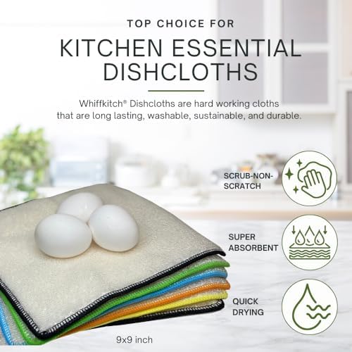 Whiffkitch Dishcloths Kitchen Dishrag Cleaning Scrub Reusable 6pk 9x9in - Image 2