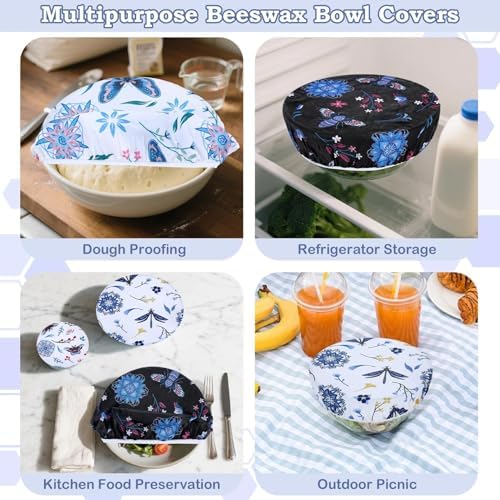 5Pcs Reusable Beeswax Elastic Bowl Covers for Bread Proofing and Food Cover - Image 5