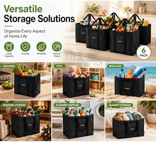 Homemell Heavy Duty Reusable Grocery Bags, Large Shopping Tote Bag, 6 Pack - Image 4