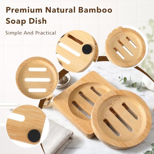2 Pcs Bamboo Soap Holder, Wood Soap Dish (Round and Square) - Image 5