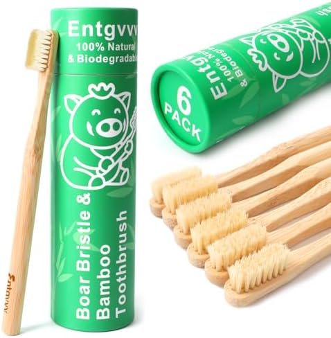 Boar Bristle Toothbrush, Plastic Free Natural Bamboo Toothbrushes by Entgvvv