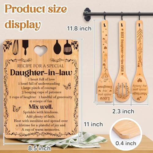 Gifts for Daughter in Law - "Recipe for a Special Daughter-in-Law" Daughter in Law Birthday Gifts Cutting Board Set, Bamboo-Made Engraved Utensil Set Mothers Day Gifts for Daughter in Law - Image 5