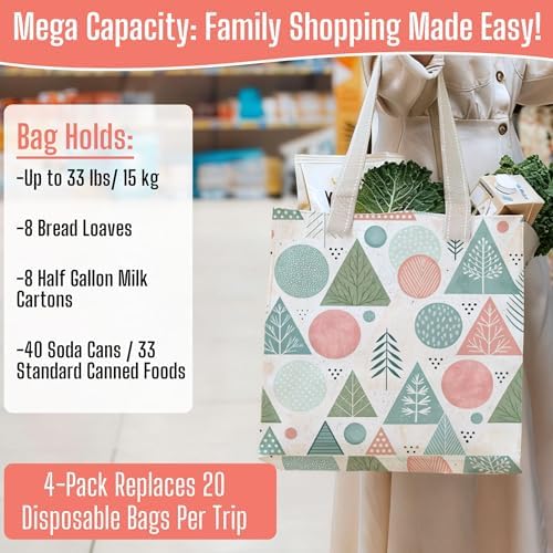 VENO 4 Pack Large Grocery Bag Reusable Shopping Bags with Hard Bottom - Image 5