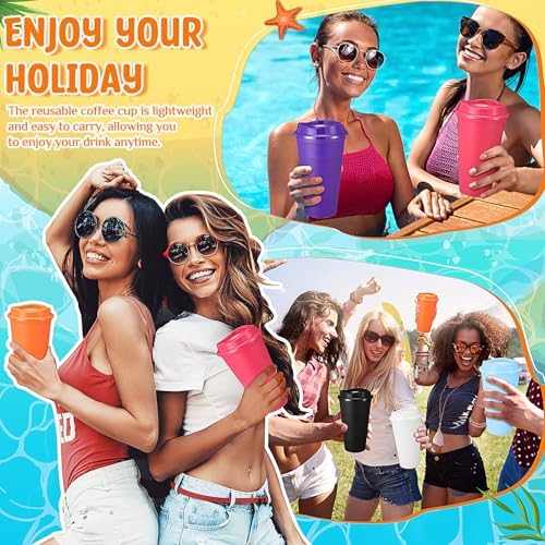 Honeydak 45 Pack 16 oz Reusable Coffee Cups with Lids Water Bottle Iced Coffee Travel Mug Reusable Portable Plastic Tea Tumblers Bulk for Hot and Cold Drinks Birthdays Party(Classic,Multicolor) - Image 6