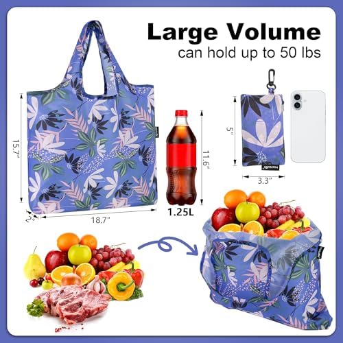 HOLYLUCK Reusable Grocery Bags,Heavy Duty Foldable Shopping Tote Bag (Standard, Purple leaves) - Image 3