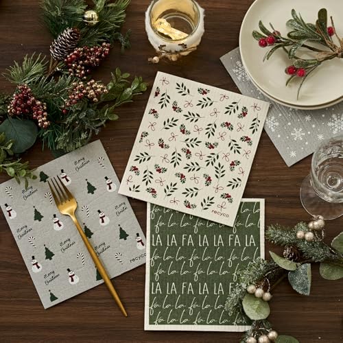 RECYCO 4 Pack Christmas Swedish Dishcloths for Kitchen | Jolly Holiday Washable Dish Towels | Cellulose Reusable Cleaning Paper Towels | Absorbent Counter Dish Cloth Sponge Kitchen Wipes, 7" x 8" - Image 2